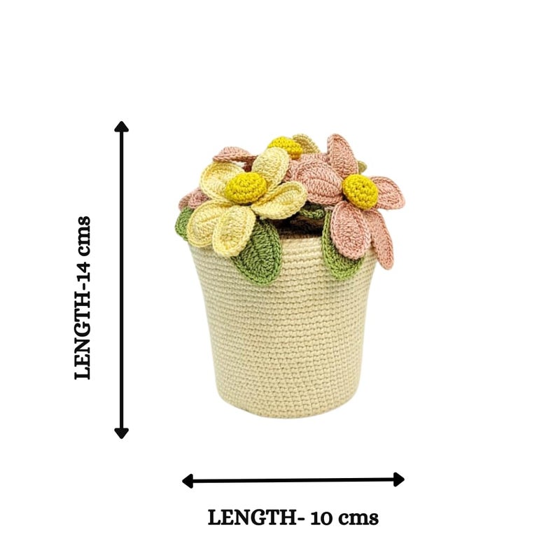 Happy Threads|Handmade Crocheted Flower Pot,Eco-Friendly & Elegant Floral Arrangements,Best Decorative & Gifting Items for Home and Office - Cream and Peach - Image 2