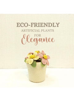 Happy Threads Happy Threads|Handmade Crocheted Flower Pot,Eco-Friendly & Elegant Floral Arrangements,Best Decorative & Gifting Items for Home and Office - Cream and Peach  - Image 3