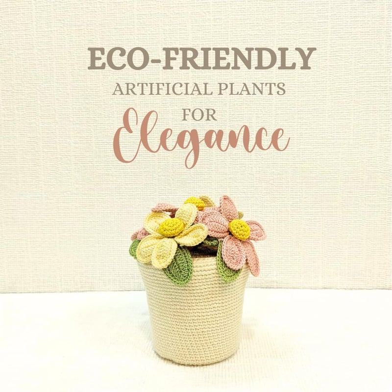 Happy Threads|Handmade Crocheted Flower Pot,Eco-Friendly & Elegant Floral Arrangements,Best Decorative & Gifting Items for Home and Office - Cream and Peach - Image 3