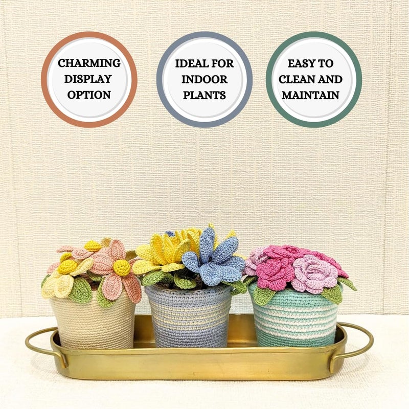 Happy Threads|Handmade Crocheted Flower Pot,Eco-Friendly & Elegant Floral Arrangements,Best Decorative & Gifting Items for Home and Office - Cream and Peach - Image 4
