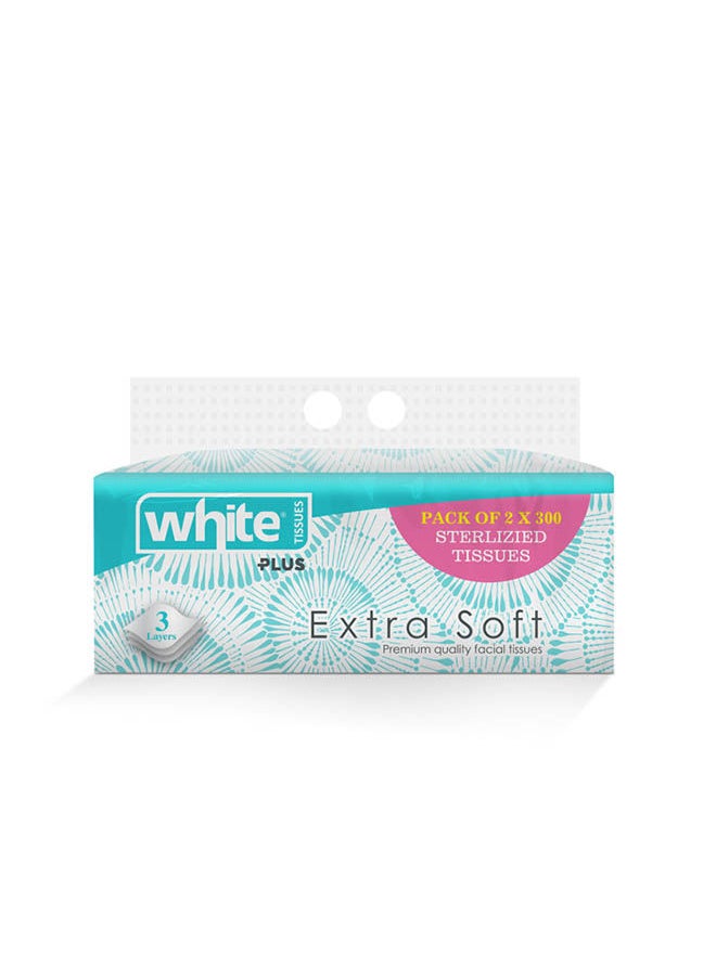 White Extra Soft Tissues Easy Pack 300 Pcs Pack of 2 