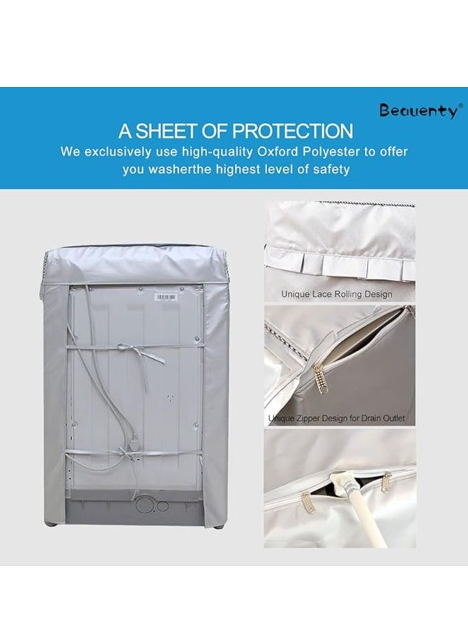 DUNISO Washing machine cover, silver plated Oxford fabric waterproof, dustproof, and sunscreen cover, suitable for fully automatic drum and pulsator washing machine dryer cover, silver (XL)  - Image 4