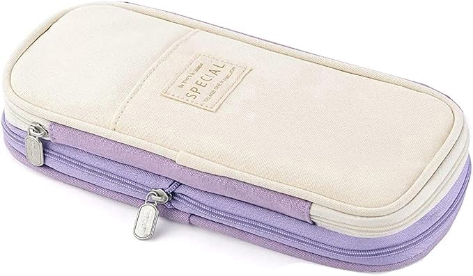 Arnuixty Large Storage Pencil Case Pen Bag with Zipper Big Capacity Pouch Organizer for Office Travel Holder Box (Purple) - Image 4