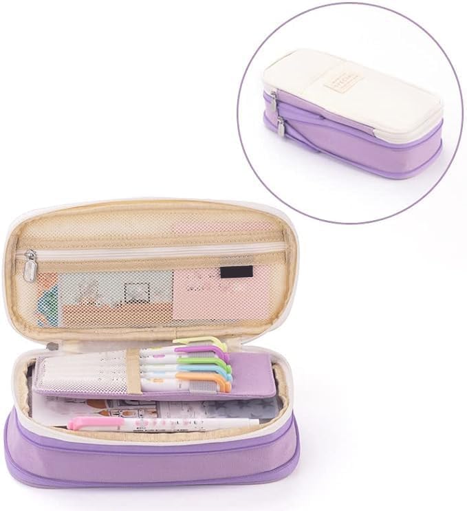 Arnuixty Large Storage Pencil Case Pen Bag with Zipper Big Capacity Pouch Organizer for Office Travel Holder Box (Purple) - Image 2