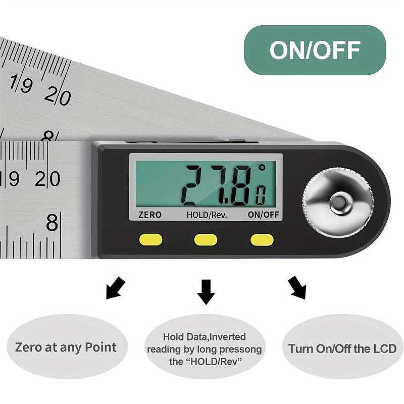 8 Inch Digital Angle Finder Ruler Woodworking Protractor Tool with Large LCD Display - Image 3