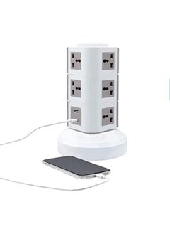 3 Layer 220V Universal Vertical Multi Socket Tower Extension Outlet with USB Ports 3M Cord and UK-Plug Power Strip