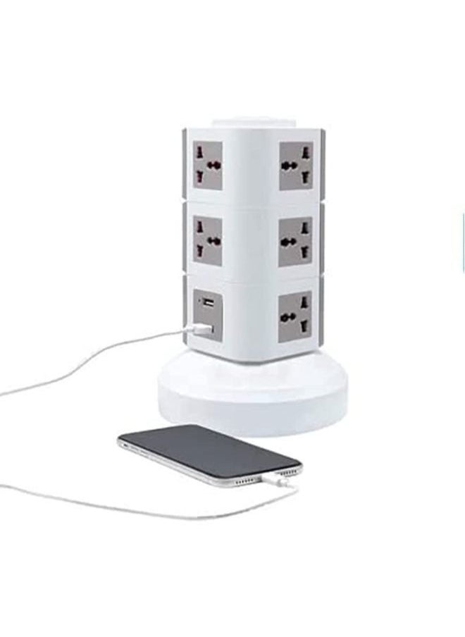 Generic - 3 Layer 220V Universal Vertical Multi Socket Tower Extension Outlet with USB Ports 3M Cord and UK-Plug Power Strip - Image 1