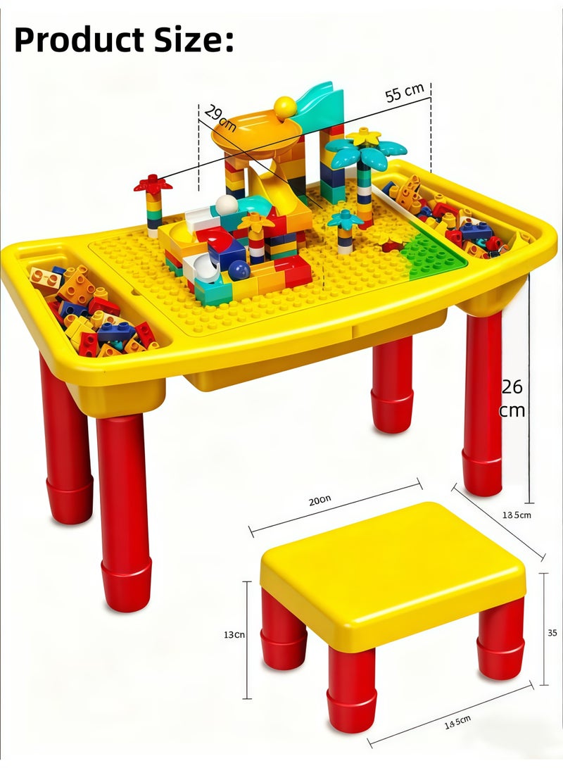 XiuWoo Children's building table,108 Pcs Multi-Functional Kids Activity Table & Chair Set, Building Block Play Surface,Sand/Water Station & Study Desk with Chairs - Multi-Functional Educational Toy,includes 1 chair and 108 compatible large building blocks,for Boys & Girls Ages 3 Years+ - Image 2