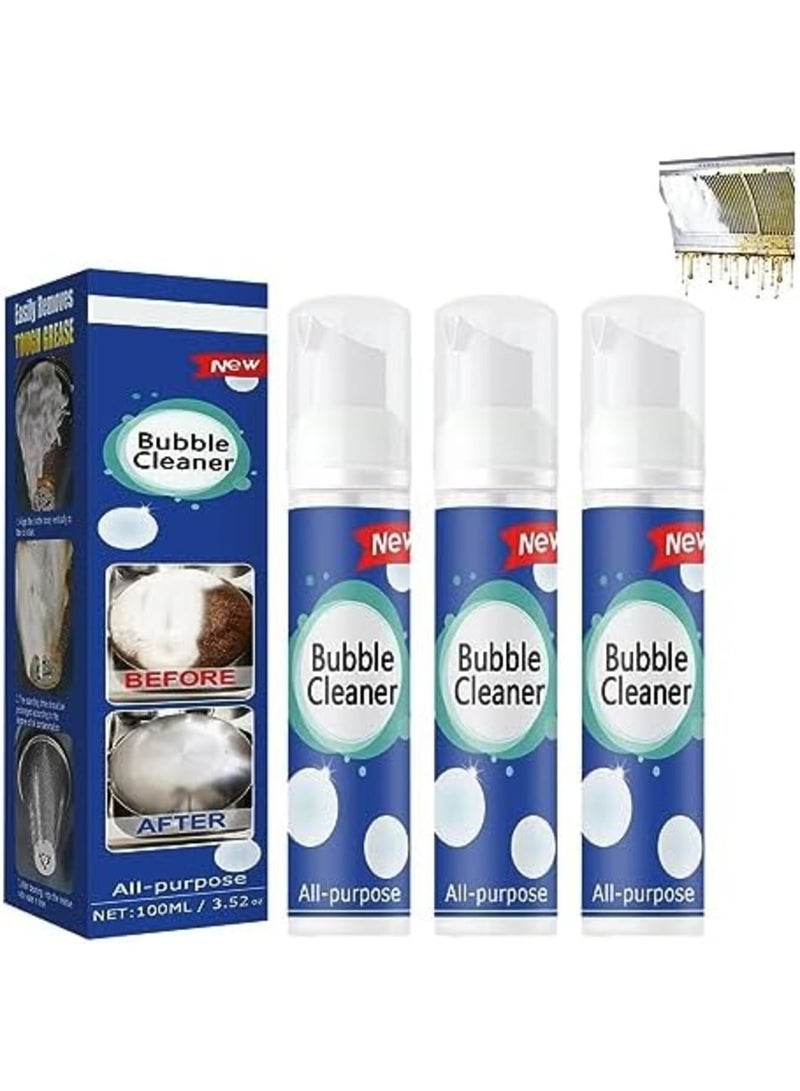 Luckam Bubble Cleaner, 3Pcs Foaming Heavy Oil Stain Cleaner, 100ml Bottled All Purpose Bubble Cleaner Kitchen Deep Cleaning Spray, Grime Remover Bubble Spray for Range Hood, Oven, Pots, Grill, Sink - Image 1