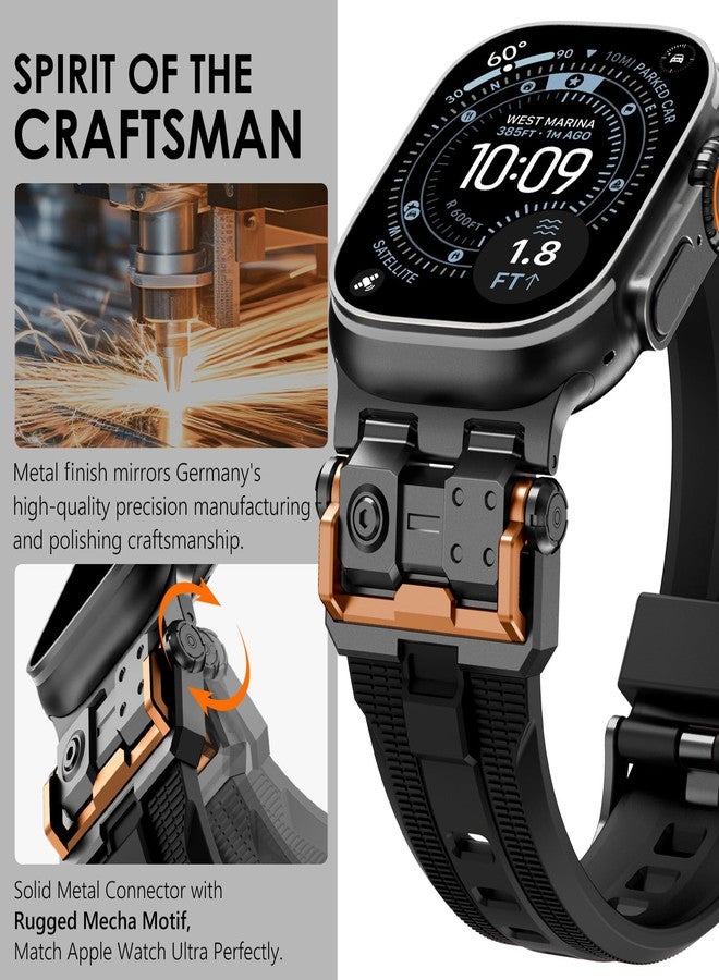 WINGLE Compatible for Apple Watch Bands Ultra 3/2/1 Band 49mm Series 11 10 46mm 45mm 44mm 42mm Men, FKM Rubber Rugged Military Mecha Silicone Sport Band for iWatch SE 3/2/1 Series 9/8/7/6/5/4/3/2/1 - Image 3