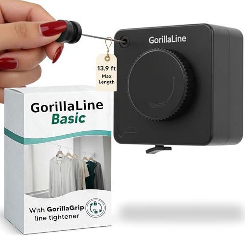 GorillaLine Basic - Retractable Clothesline Indoor Outdoor Clothes Line - Non-Sagging Heavy Duty Clothes Drying Laundry Line - Wall Mounted Drying Rack - Air Dry Clothing - Tighten with GorillaGrip - Image 1