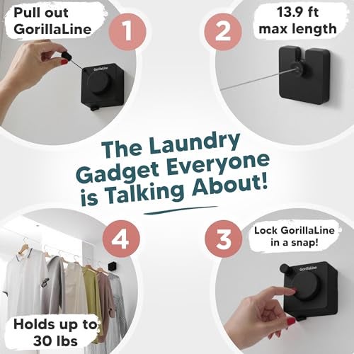 GorillaLine Basic - Retractable Clothesline Indoor Outdoor Clothes Line - Non-Sagging Heavy Duty Clothes Drying Laundry Line - Wall Mounted Drying Rack - Air Dry Clothing - Tighten with GorillaGrip - Image 2