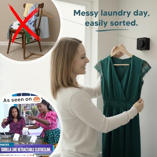 GorillaLine Basic - Retractable Clothesline Indoor Outdoor Clothes Line - Non-Sagging Heavy Duty Clothes Drying Laundry Line - Wall Mounted Drying Rack - Air Dry Clothing - Tighten with GorillaGrip - Image 4