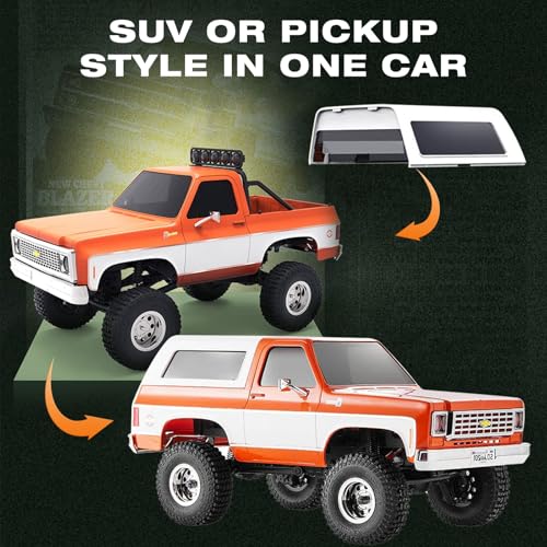 SVERTIBO FMS 124 RC Crawler FCX24 Chevy K5 Blazer Officially Licensed Mini RTR RC Pick Up Truck SUV 2 in 1 4WD 24GHz 3CH OffRoad RC Model Car WLED Lights for Adults Toys Brown - Image 4