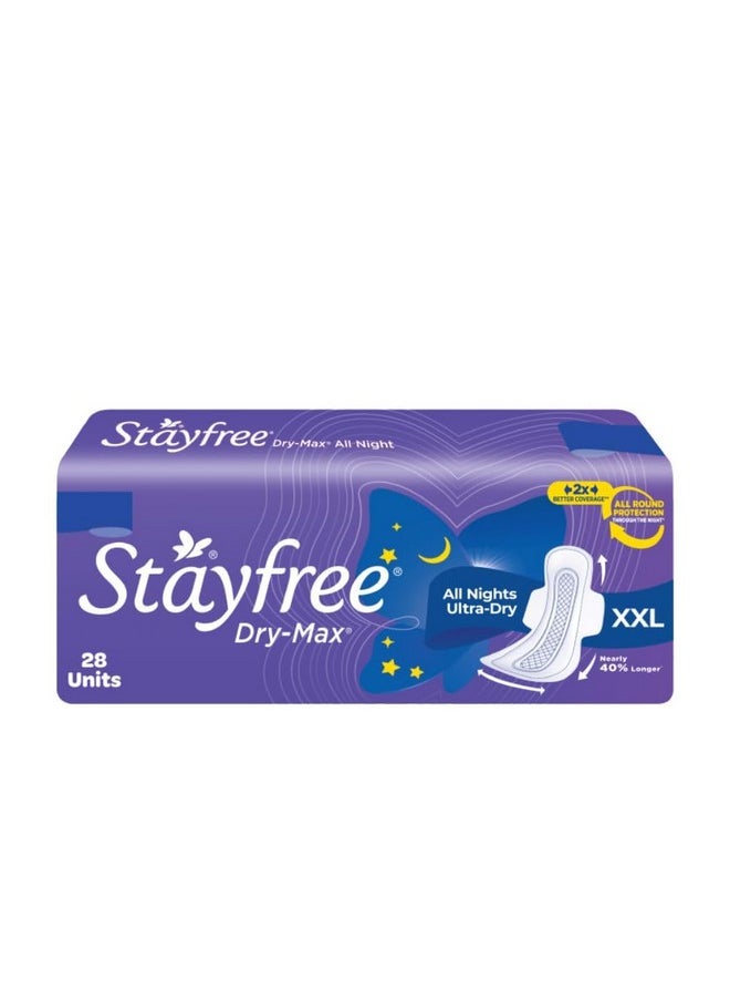 Stayfree - Dry Max All Night Xxl (28 Pads) Dry Cover Sanitary Pads For Women With Wings - Image 1