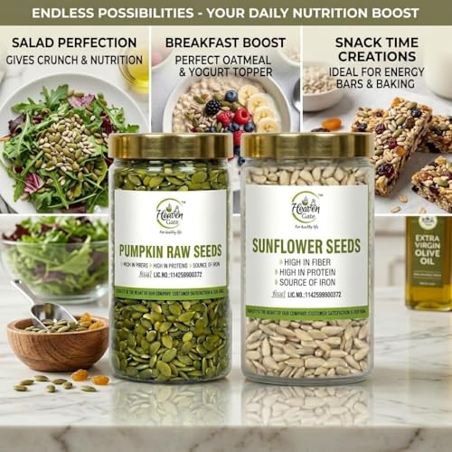 Heaven Gate Pumpkin Seed - 400g and Sunflower Edible Seeds - 400g Combo | Rich in Protein & Fiber | Raw Seeds for Eating | Healthy Snacks | Dried Surajmukhi & Kaddu Ke Beej - Image 2