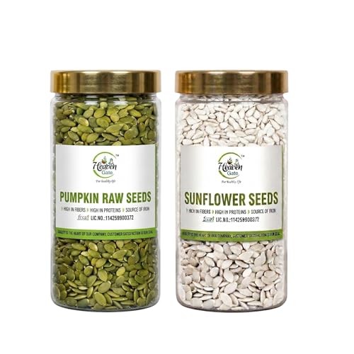 Heaven Gate Pumpkin Seed - 400g and Sunflower Edible Seeds - 400g Combo | Rich in Protein & Fiber | Raw Seeds for Eating | Healthy Snacks | Dried Surajmukhi & Kaddu Ke Beej - Image 1