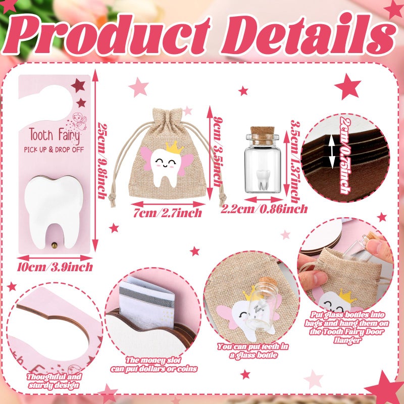 DoubleFill Tooth Fairy Gift Holder Bag Door Hanger National Children's Dental Health Month Dentist's Day Gift Tooth Fairy Kit Keepsake Teeth Box for Lost Teeth Boy Girl(Classic,Pink Brown) - Image 2
