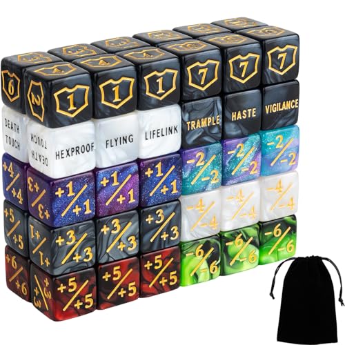 LAMJAM 60 PCS MTG Dice Counters Bulk Ability Keywords Counter 11 Shield Life Buff Tokens 6 Sided Dice Set for MTG TCG Cards Gaming Accessories - Image 1