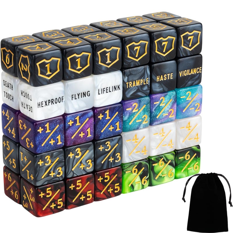 LAMJAM 60 PCS MTG Dice Counters Bulk Ability Keywords Counter 11 Shield Life Buff Tokens 6 Sided Dice Set for MTG TCG Cards Gaming Accessories - Image 3