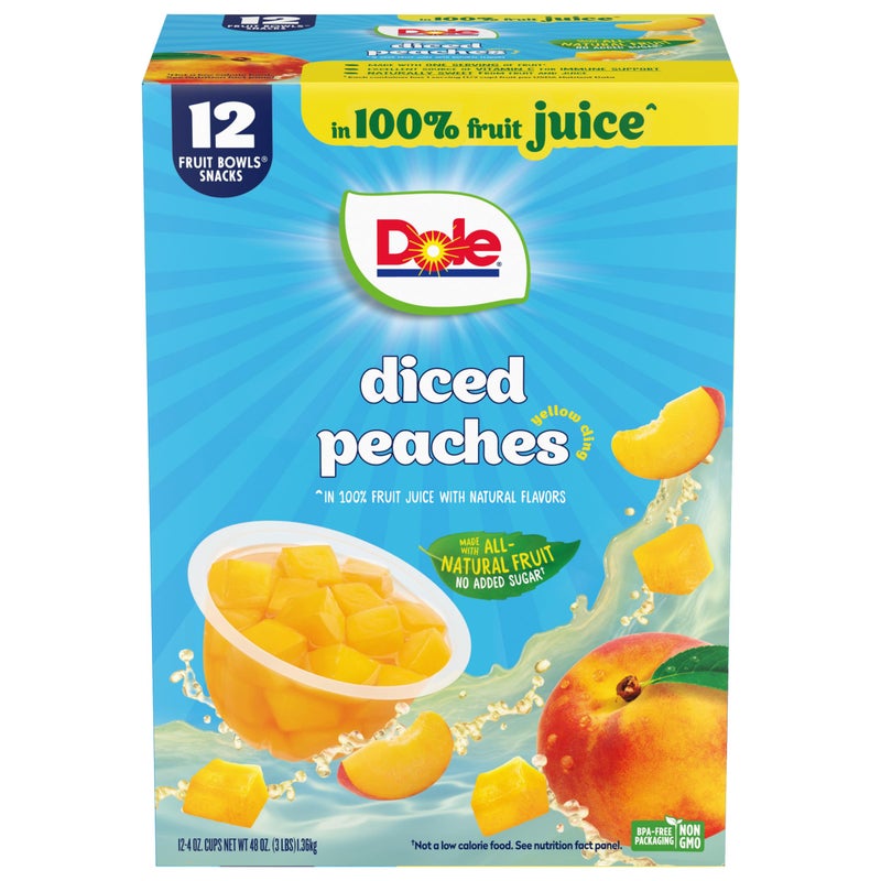 Dole Diced Peaches in 100 Juice  Dole Fruit Bowls Snacks  4 oz Fruit Bowls  12 Pack - Image 3
