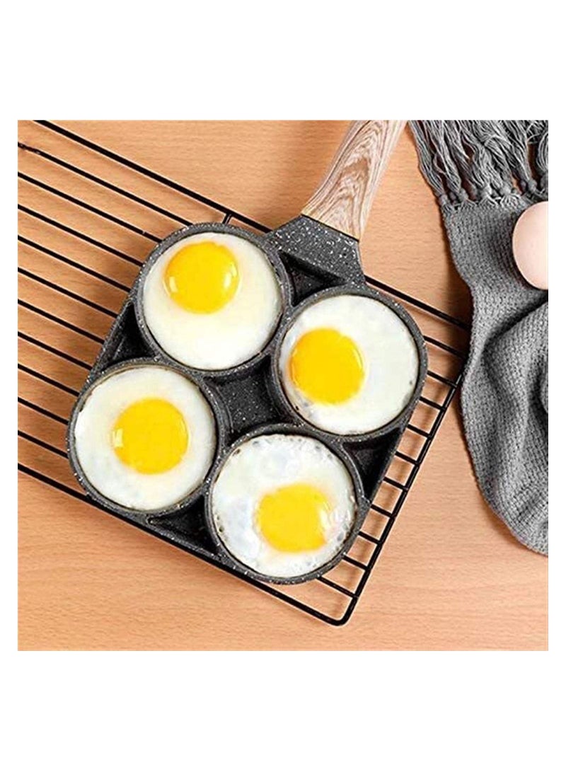 مقالي قلي غير لاصقة للمطبخ مقلاة أومليت بأربع فتحات للبرجر والبيض ولحم الخنزير وصانعة الفطائر بمقبض خشبي وعاء قلي غير لاصق للطهي والإفطار - Image 4