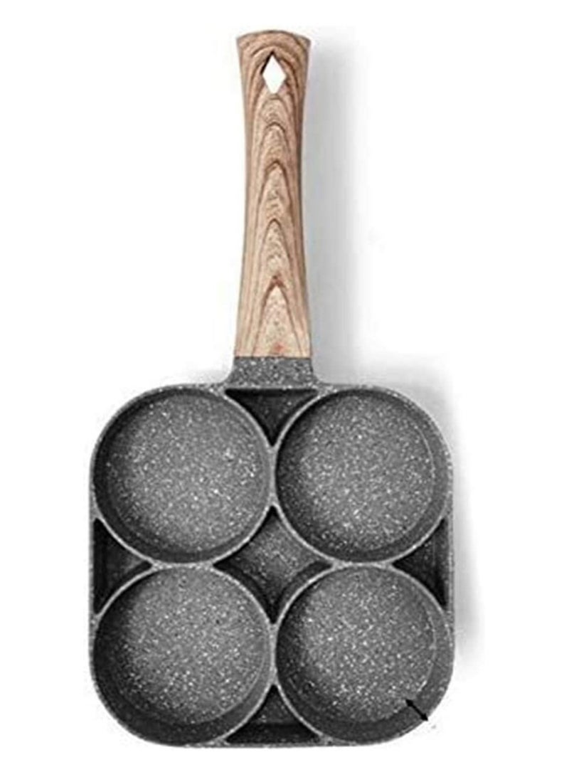 مقالي قلي غير لاصقة للمطبخ مقلاة أومليت بأربع فتحات للبرجر والبيض ولحم الخنزير وصانعة الفطائر بمقبض خشبي وعاء قلي غير لاصق للطهي والإفطار - Image 1