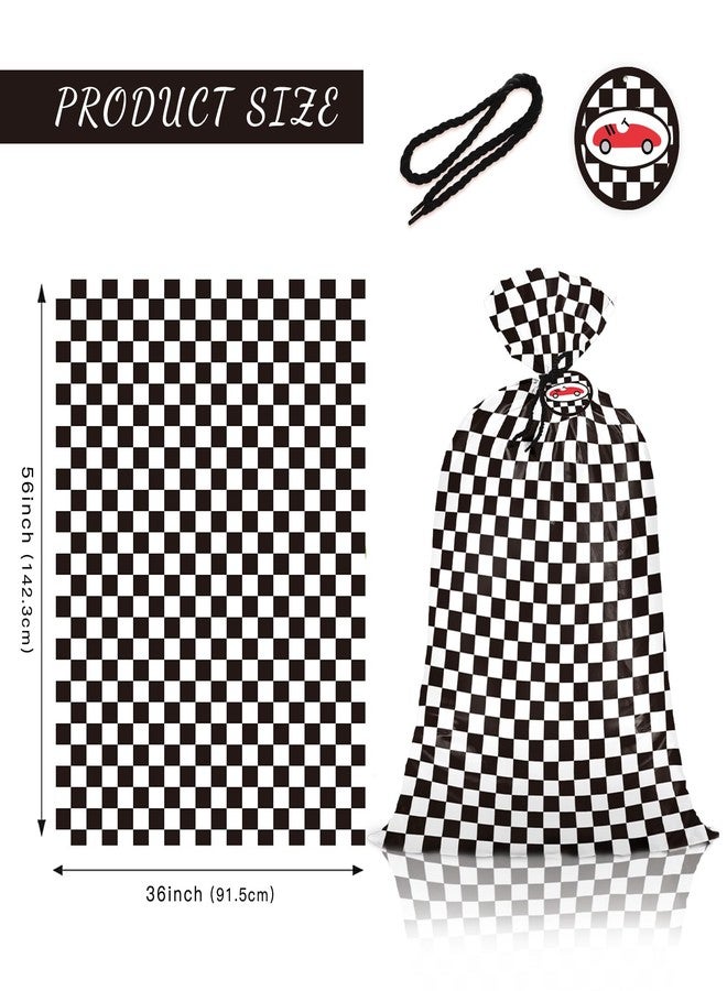 WRAPAHOLIC 56" Extra Large Checkered Racing Plastic Gift Bag - Classic Checkered Race Car Jumbo Bike Bag Gift Wrap for Boys Happy Birthday Party Decorations - 56" H x 36" W - Image 2