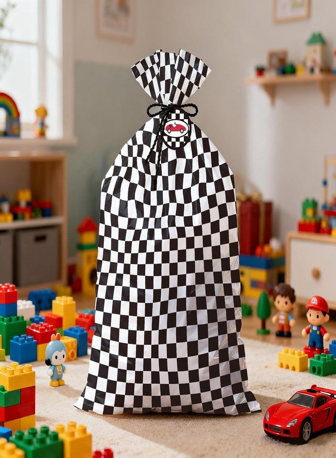 WRAPAHOLIC 56" Extra Large Checkered Racing Plastic Gift Bag - Classic Checkered Race Car Jumbo Bike Bag Gift Wrap for Boys Happy Birthday Party Decorations - 56" H x 36" W - Image 3