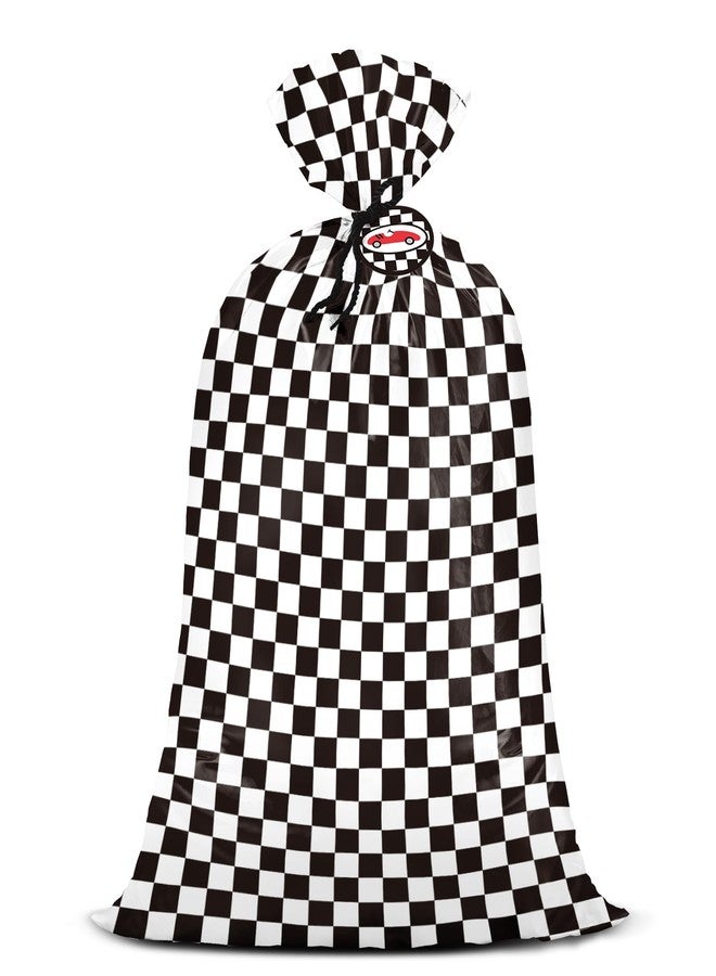 WRAPAHOLIC 56" Extra Large Checkered Racing Plastic Gift Bag - Classic Checkered Race Car Jumbo Bike Bag Gift Wrap for Boys Happy Birthday Party Decorations - 56" H x 36" W - Image 1