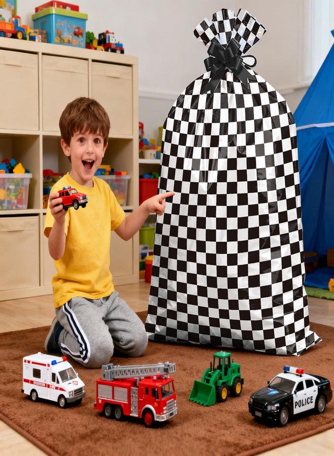 WRAPAHOLIC 56" Extra Large Checkered Racing Plastic Gift Bag - Classic Checkered Race Car Jumbo Bike Bag Gift Wrap for Boys Happy Birthday Party Decorations - 56" H x 36" W - Image 4