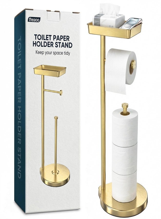 theaoo Toilet Paper Holder Stand with Shelf, Flushable Wipes Dispenser, Free Standing Toilet Tissue Roll Storage Rack Organizer for Bathroom (Gold, Free Standing - with Storage) - Image 1