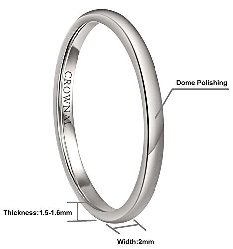 CROWNAL 1mm 2mm 3mm 4mm 5mm 6mm 7mm 8mm Tungsten White/Yellow Gold/Rose Gold Plated Wedding Band Ring Men Women Plain Dome Polished Comfort Fit Size 3 to 17(White 2mm,8.5) - Image 3