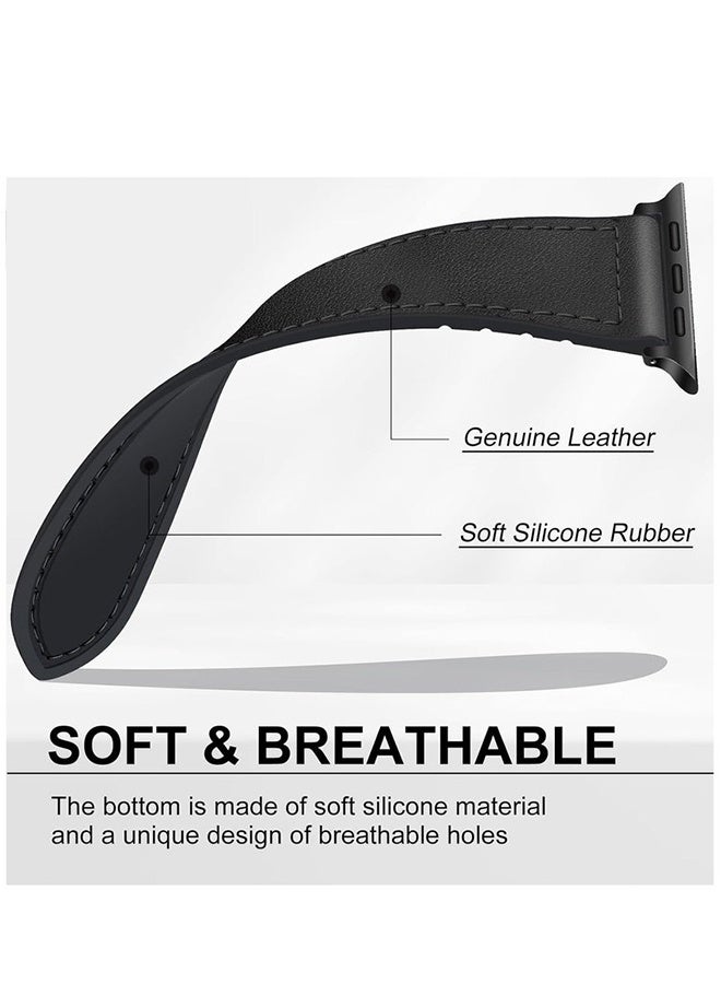 GIFT Magnetic Leather Watch Band for Apple Watch Ultra, 49mm 45mm 44mm 42mm, Magnetic Buckle Replacement Genuine Leather Strap for Apple Watch Series, Black  - Image 5