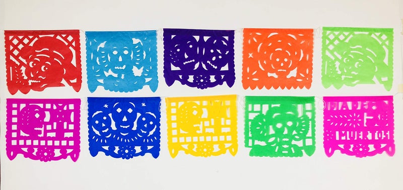 Fiesta Brands Colorful Dia de Muertos decoration Small Size 2 Pack Tissue Paper Mexican Papel Picado banner. - Image 1