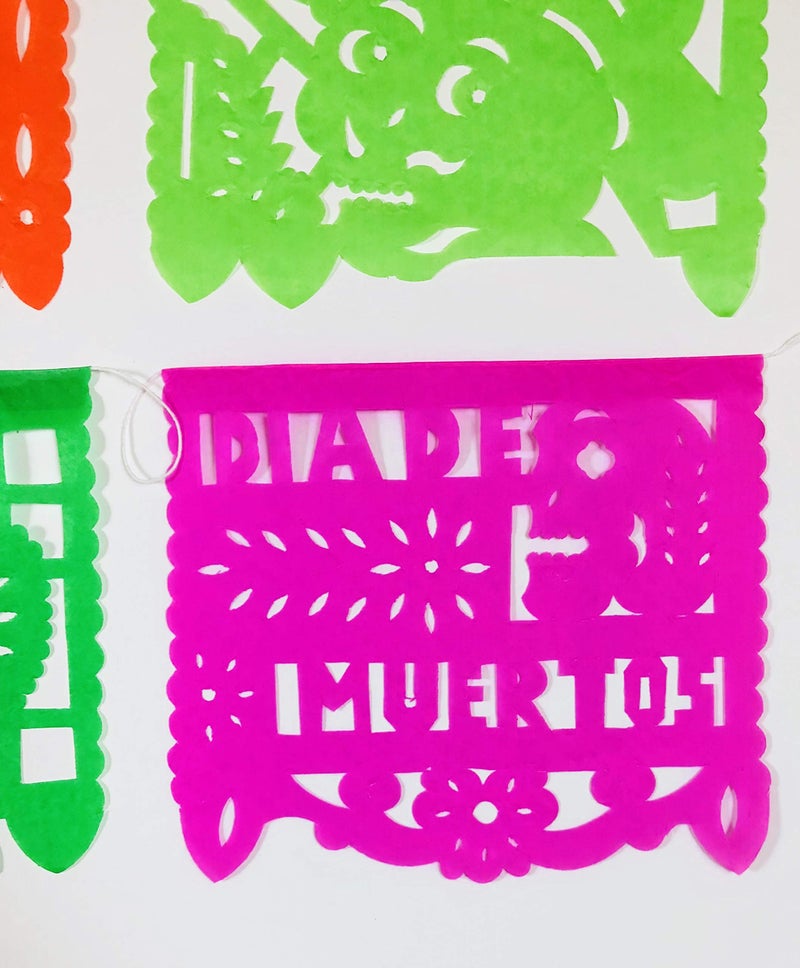 Fiesta Brands Colorful Dia de Muertos decoration Small Size 2 Pack Tissue Paper Mexican Papel Picado banner. - Image 3