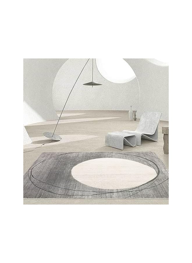 The Bros Area Rug Short Pile Living room Carpet Modern Geometric Design Rugs Circular Pattern Rug Non-slip Decorative Rugs for Bedroom (160 x 200 cm, Light grey/beige) - Image 2