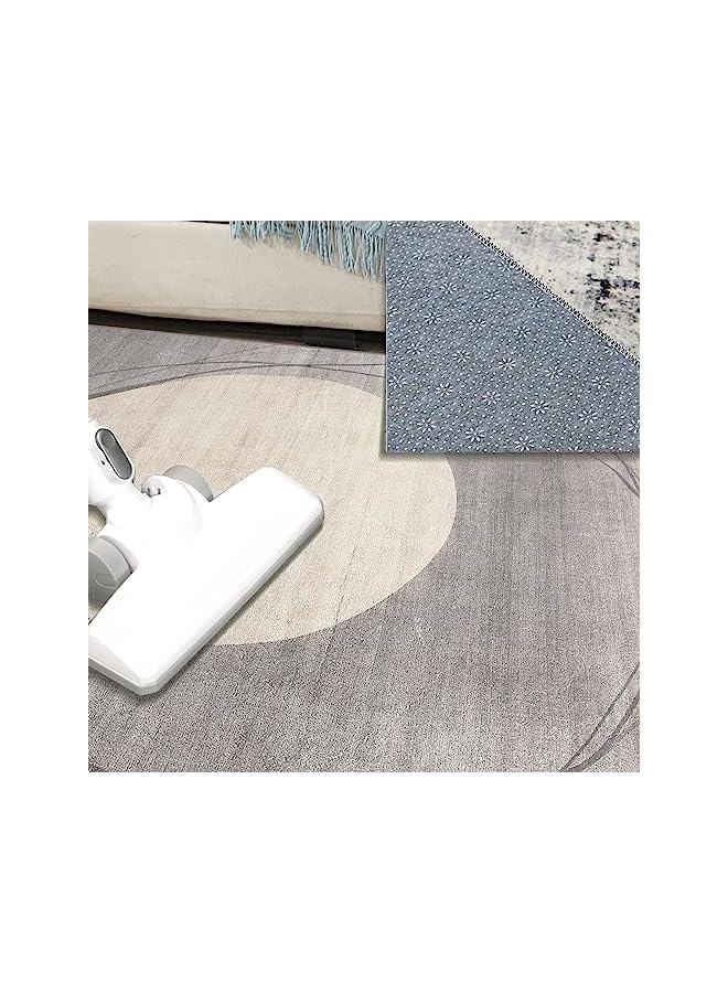 The Bros Area Rug Short Pile Living room Carpet Modern Geometric Design Rugs Circular Pattern Rug Non-slip Decorative Rugs for Bedroom (160 x 200 cm, Light grey/beige) - Image 4