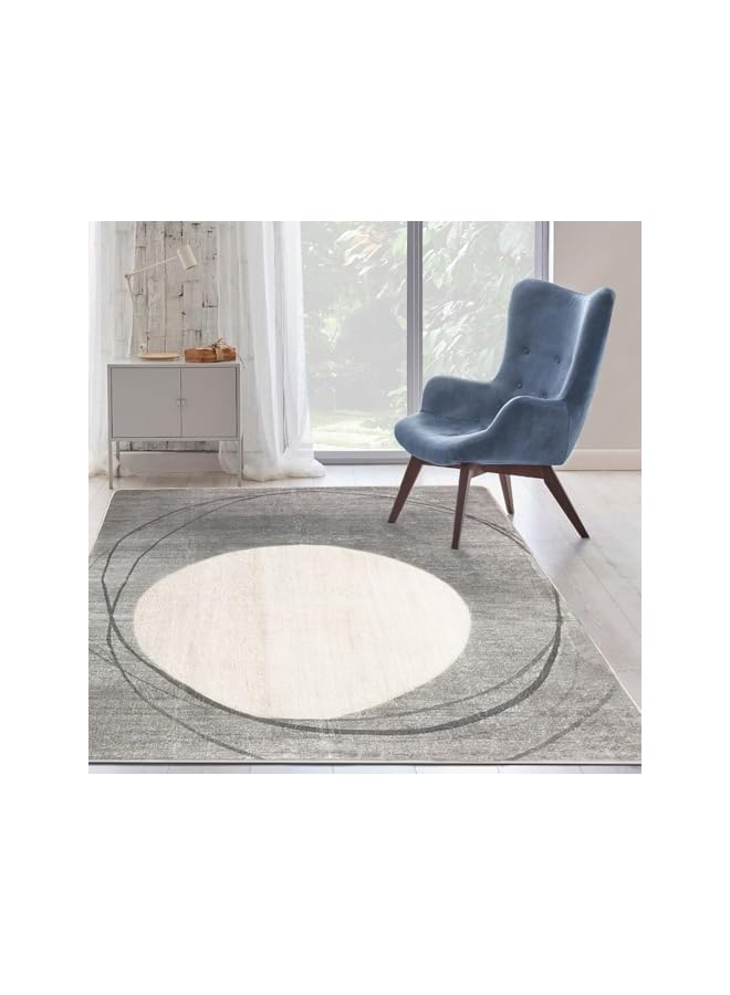 The Bros Area Rug Short Pile Living room Carpet Modern Geometric Design Rugs Circular Pattern Rug Non-slip Decorative Rugs for Bedroom (160 x 200 cm, Light grey/beige) - Image 3