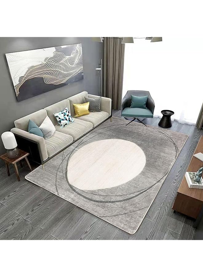 The Bros Area Rug Short Pile Living room Carpet Modern Geometric Design Rugs Circular Pattern Rug Non-slip Decorative Rugs for Bedroom (160 x 200 cm, Light grey/beige) - Image 1
