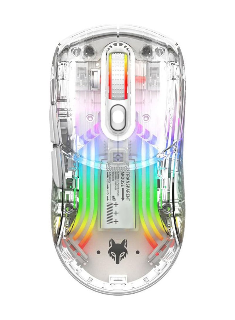 ماوس لاسلكي بتقنية البلوتوث، ماوس ألعاب كمبيوتر ميكانيكي ثنائي الوضع، شفاف، RGB، قابل لإعادة الشحن بمنفذ USB - Image 1