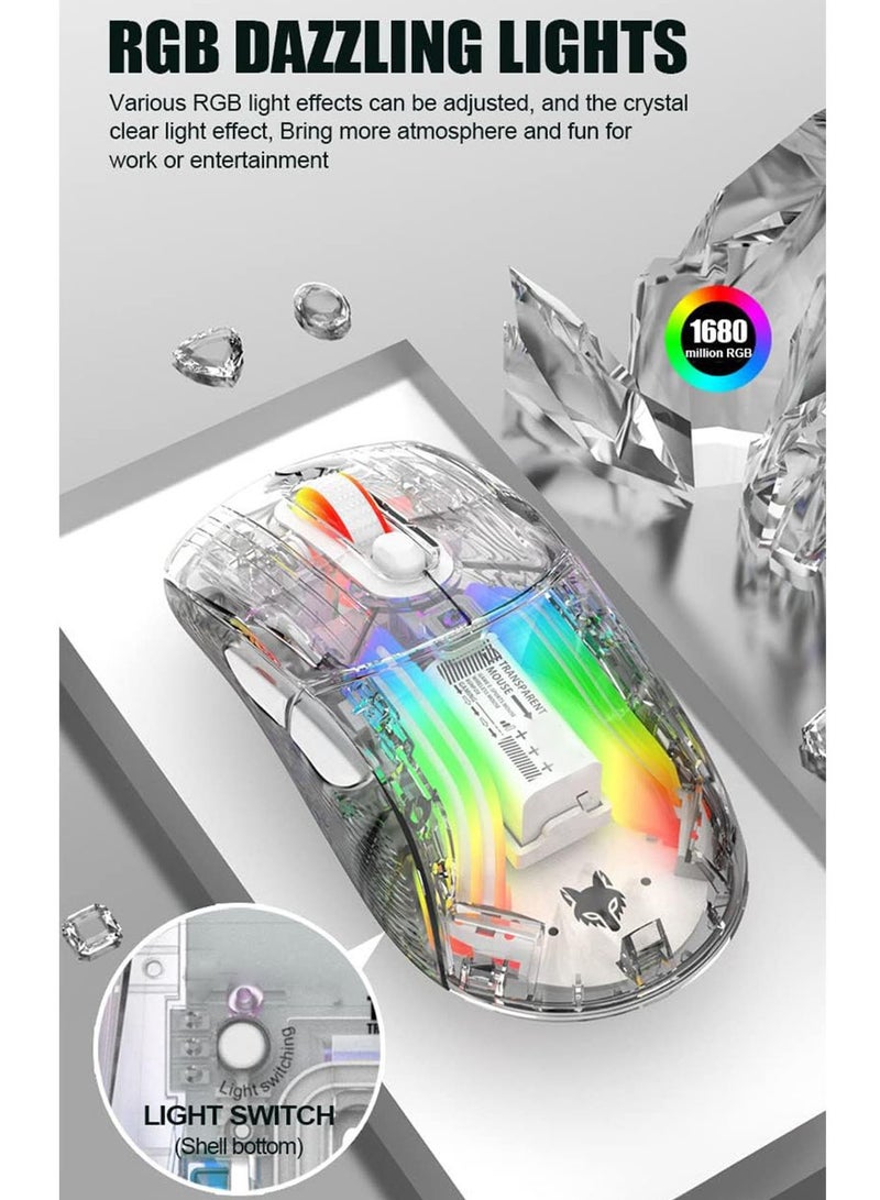 ماوس لاسلكي بتقنية البلوتوث، ماوس ألعاب كمبيوتر ميكانيكي ثنائي الوضع، شفاف، RGB، قابل لإعادة الشحن بمنفذ USB - Image 2