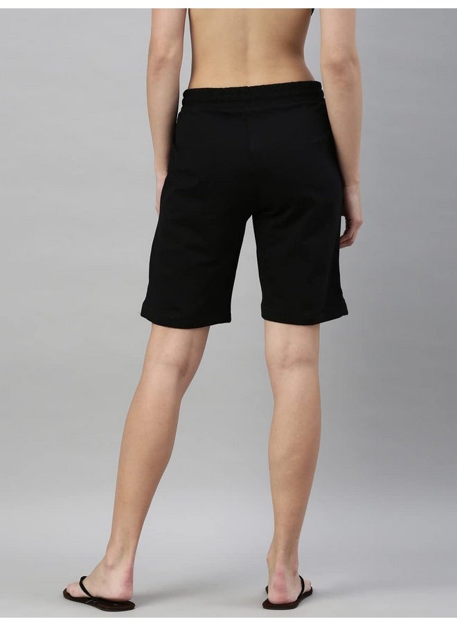 Enamor Essentials Women's Mid Rise Relaxed Fit 100% Cotton Knee Length Shorts Bermuda with Elasticated Waistband and Pockets - E080(E080-Jet Black-M) - pzsku/ZBAE44D78FF4995621CD5Z/45/_/1740982607/12414e97-db4e-40a0-93ee-6c462f7410d5