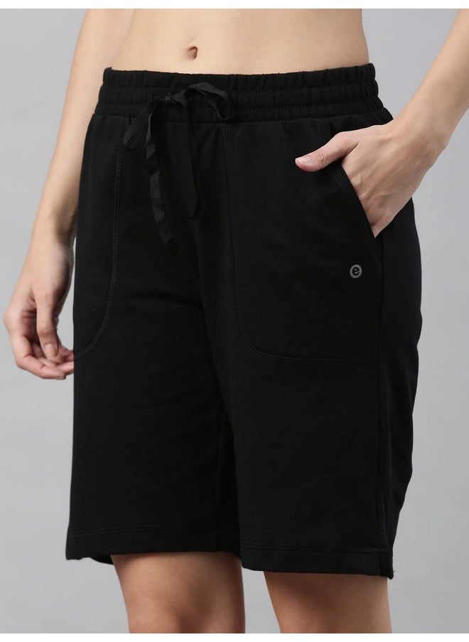 Enamor Essentials Women's Mid Rise Relaxed Fit 100% Cotton Knee Length Shorts Bermuda with Elasticated Waistband and Pockets - E080(E080-Jet Black-M) - pzsku/ZBAE44D78FF4995621CD5Z/45/_/1740982683/af28c31e-7481-466f-8af3-c751c8bf105d