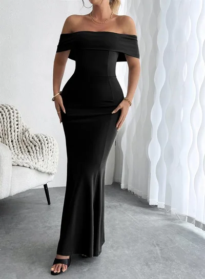 Take Two Off Shoulder Solid Maxi Party Dress