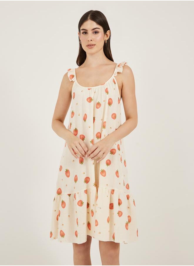 Styli Strawberry Print Ruffled Trim Cotton Slip Dress  - Image 2