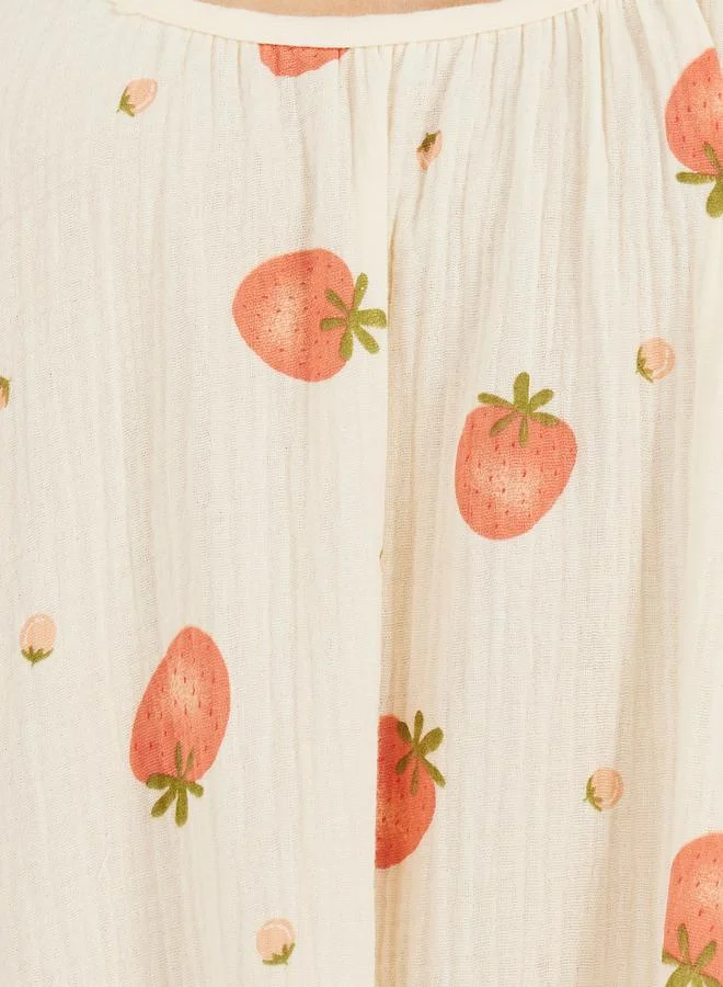 Styli Strawberry Print Ruffled Trim Cotton Slip Dress