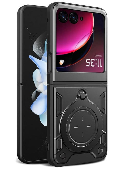 Motorola Razr 50 Ultra 5G Case Cover, Slide Camera Lens Cover, 360°Rotating Kickstand Ring, Bumper Shockproof Phone Case，Compatible with Car Magnetic Mount Mobile Phone Case
