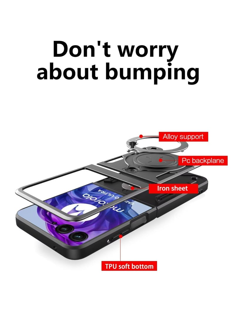 غطاء الحالة لموتورولا رازر 50 فوق 5G, غطاء عدسة الكاميرا الشريحة, 360 درجة دوار حلقة الركض, غطاء الهاتف المقاوم للصدمات، متوافق مع غطاء الهاتف المحمول المغناطيسي جبل السيارة - Image 2