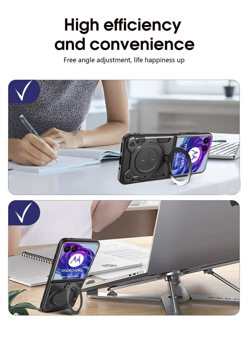 غطاء الحالة لموتورولا رازر 50 فوق 5G, غطاء عدسة الكاميرا الشريحة, 360 درجة دوار حلقة الركض, غطاء الهاتف المقاوم للصدمات، متوافق مع غطاء الهاتف المحمول المغناطيسي جبل السيارة - Image 5